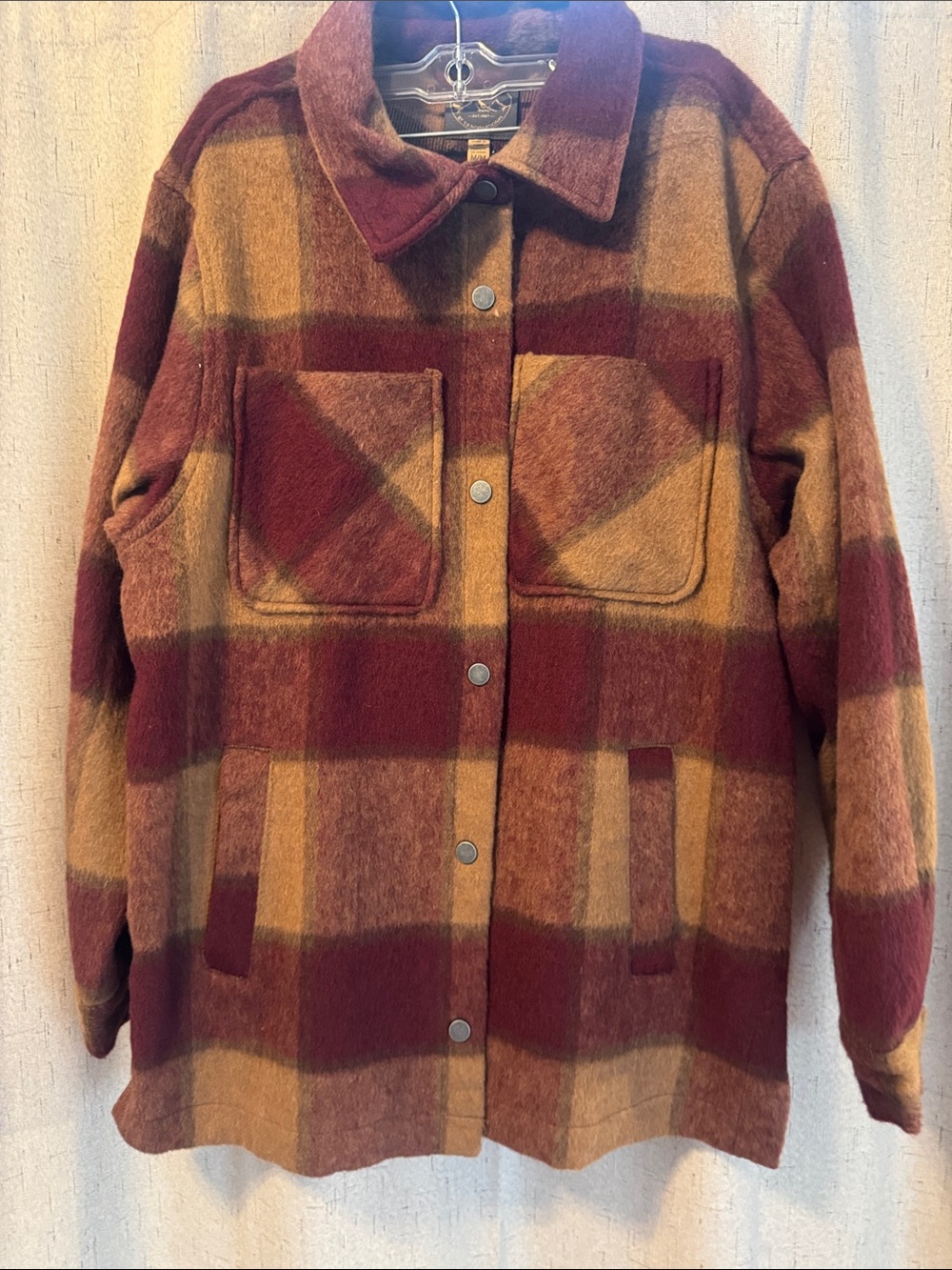 26 International Plaid Utility Jacket in Burgundy and Camel